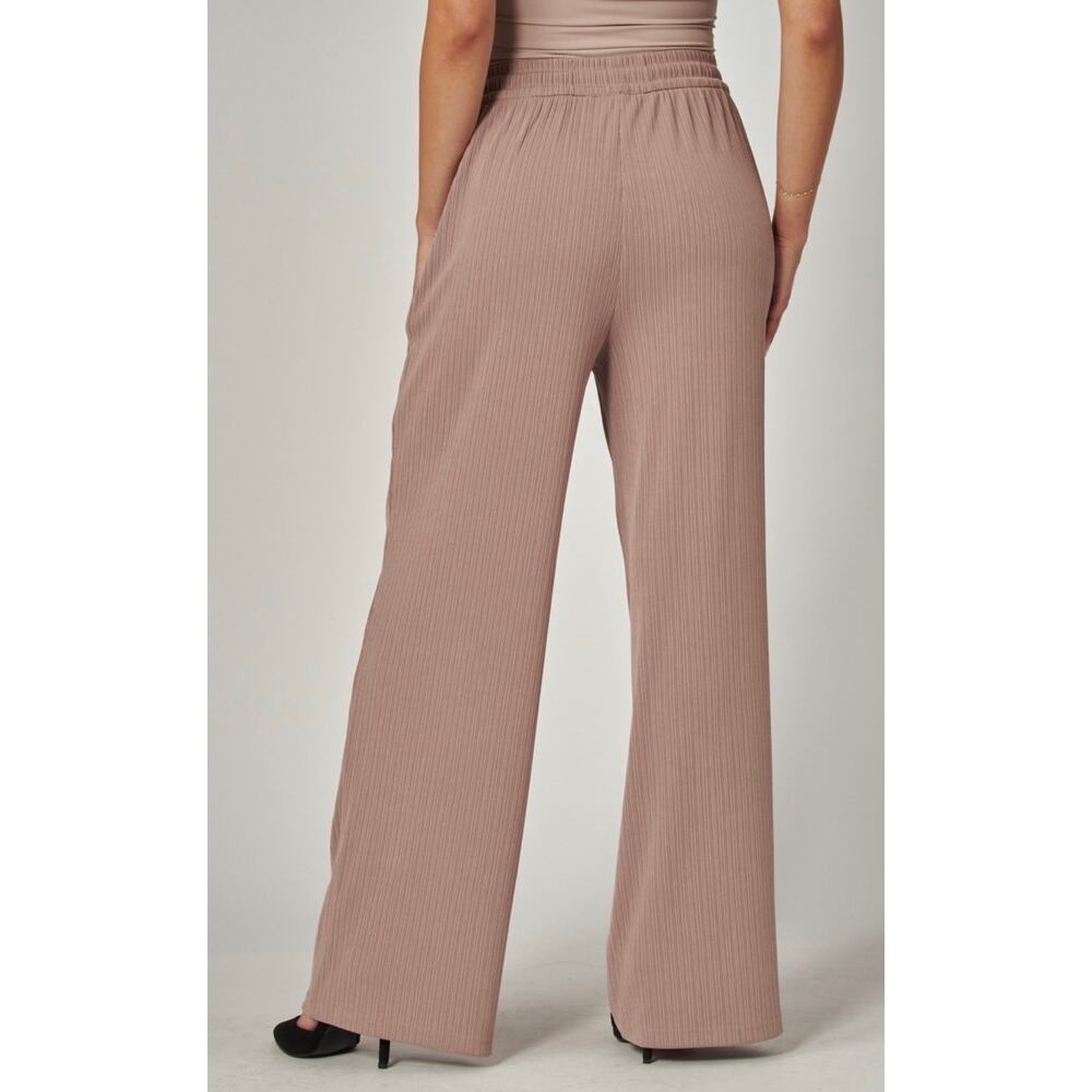 Ribbed High-rise Drawstring Wide Leg Pants - Picture 3 of 8
